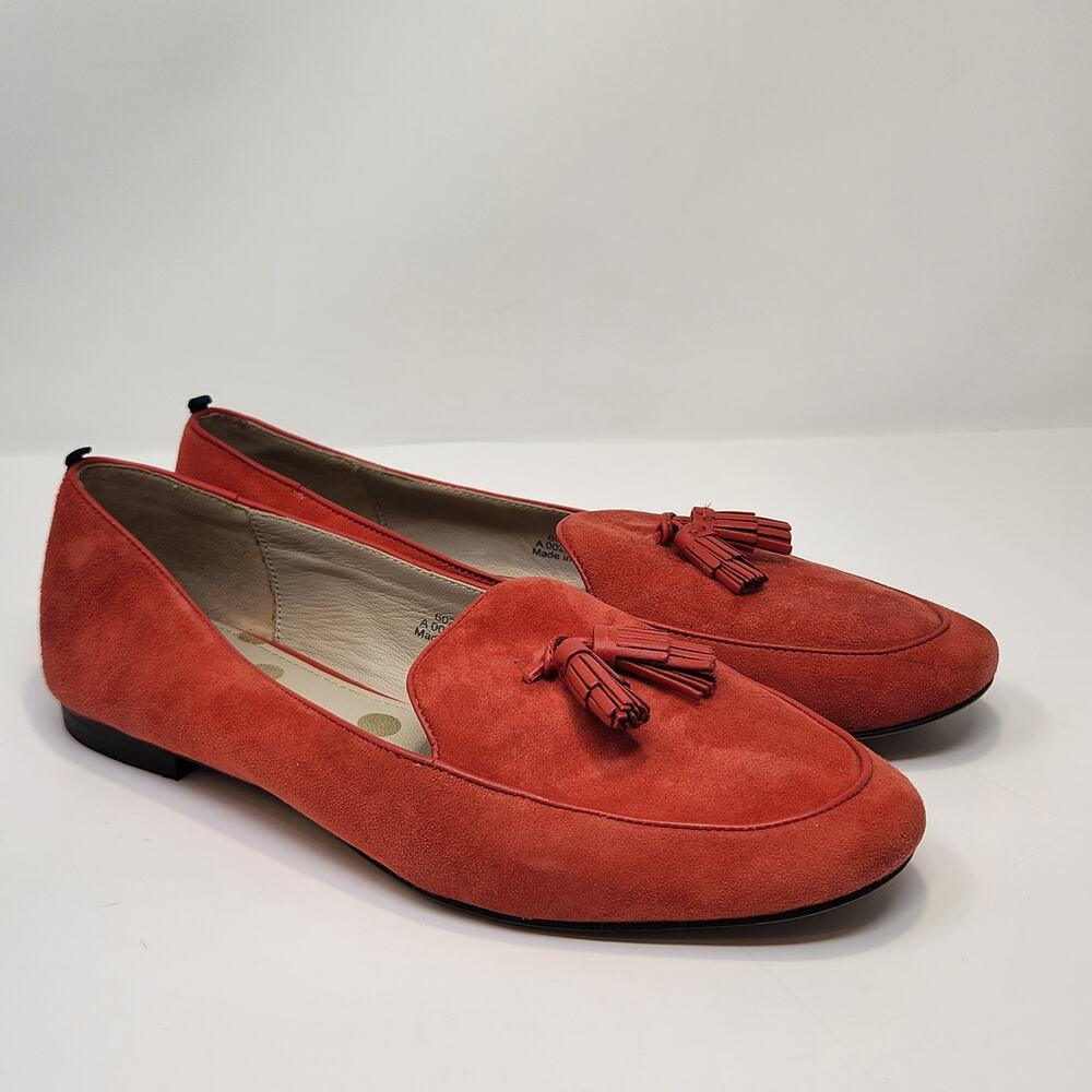 Boden Ines Tassel Red Suede Flats Slip On Shoes Women Size 40.5 US 9 Almond Toe